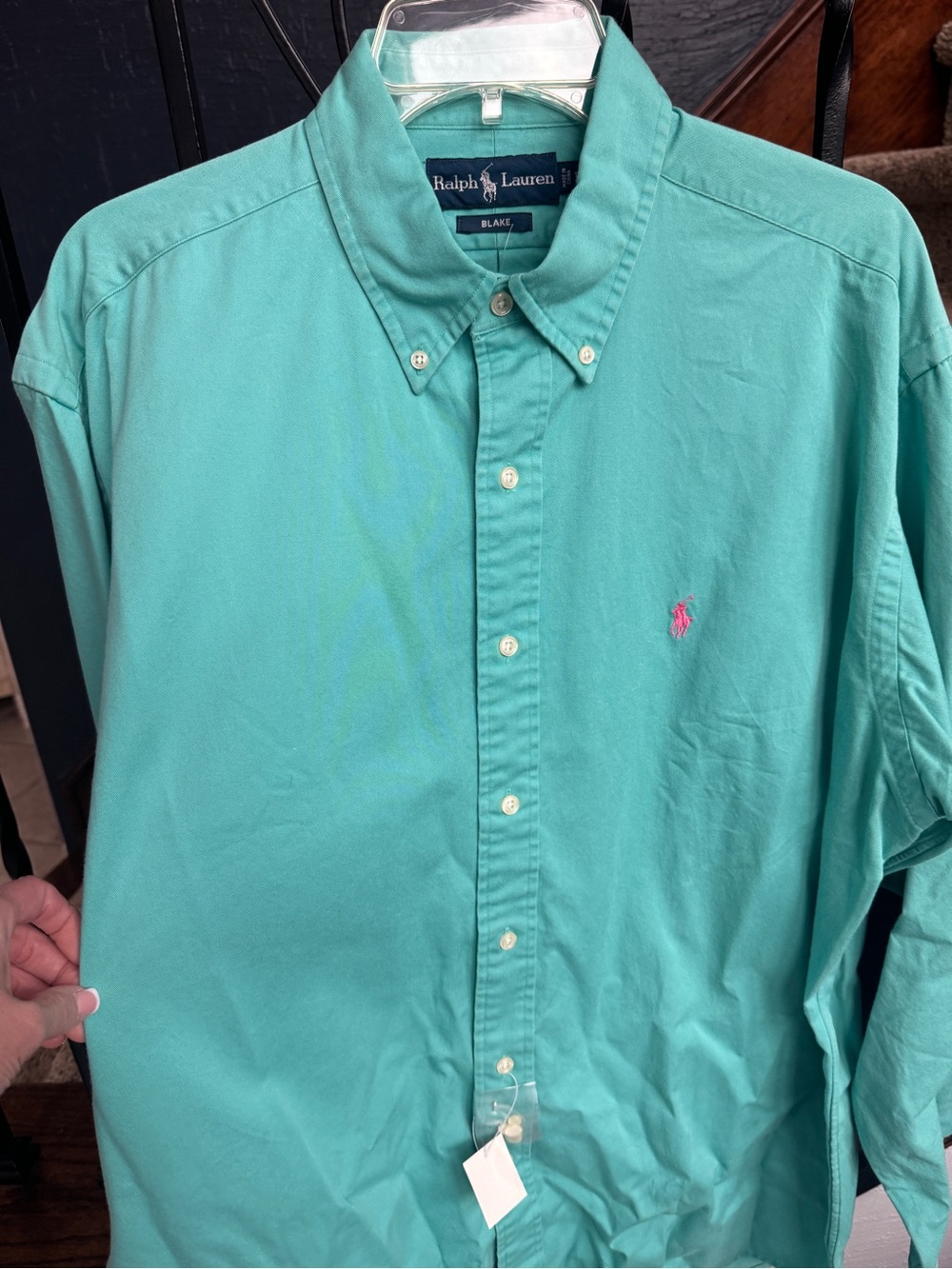 NEW Large Ralph Lauren Blake Men’s Turquoise Button-Down Shirt pink pony